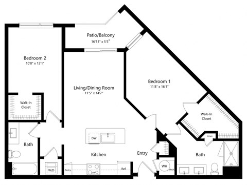 Two Bedroom Floor Plan with 1,107 Sq. Ft. at Lyra Luxury Apartments in Sarasota FL